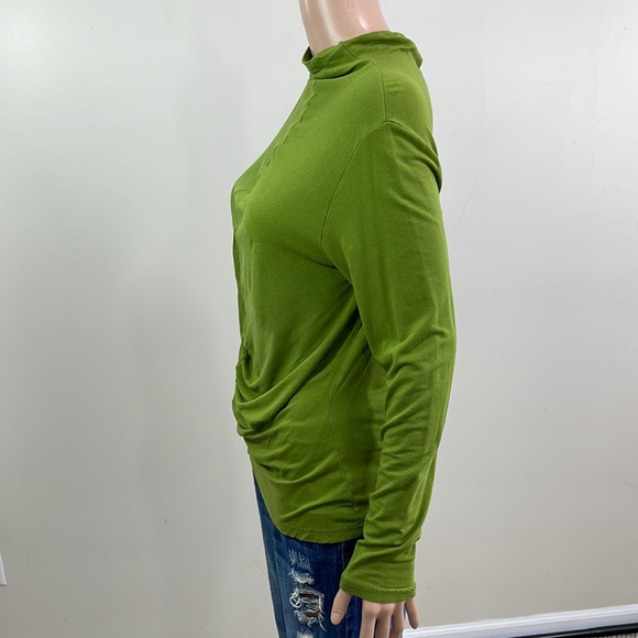 Soft Shirred-Seam Asparagus Draped Mock Neck Ruched Long Sleeve Top - Picture 8 of 16